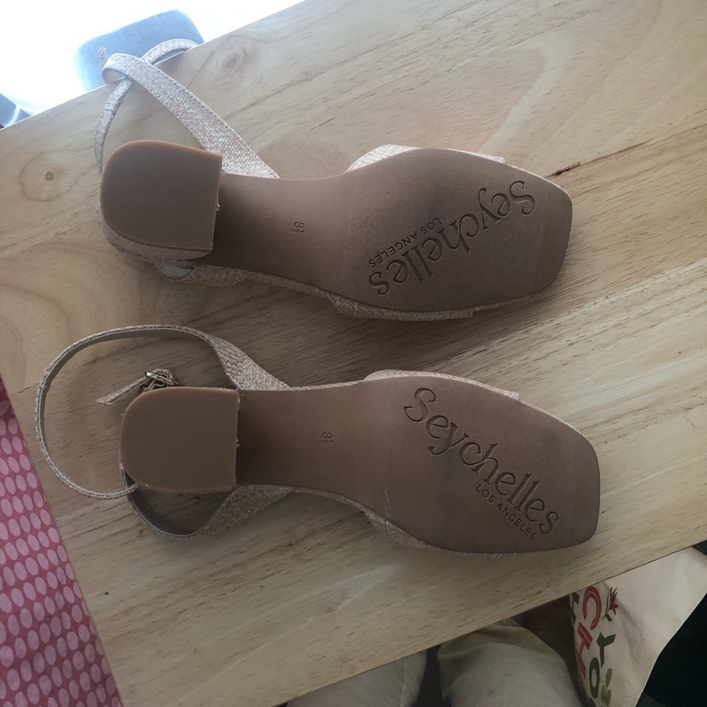 NWOT Seychelles Anthropologie Raffia Blush Tan Block Heel Sandal Size 8.5 - Picture 12 of 12